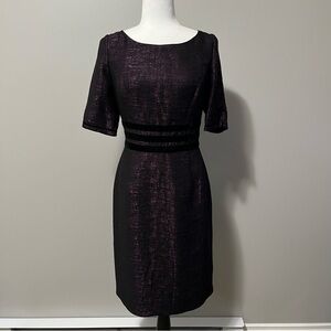 Ellen Tracy Short Sleeve Purple Metallic Tweed Sheath Dress